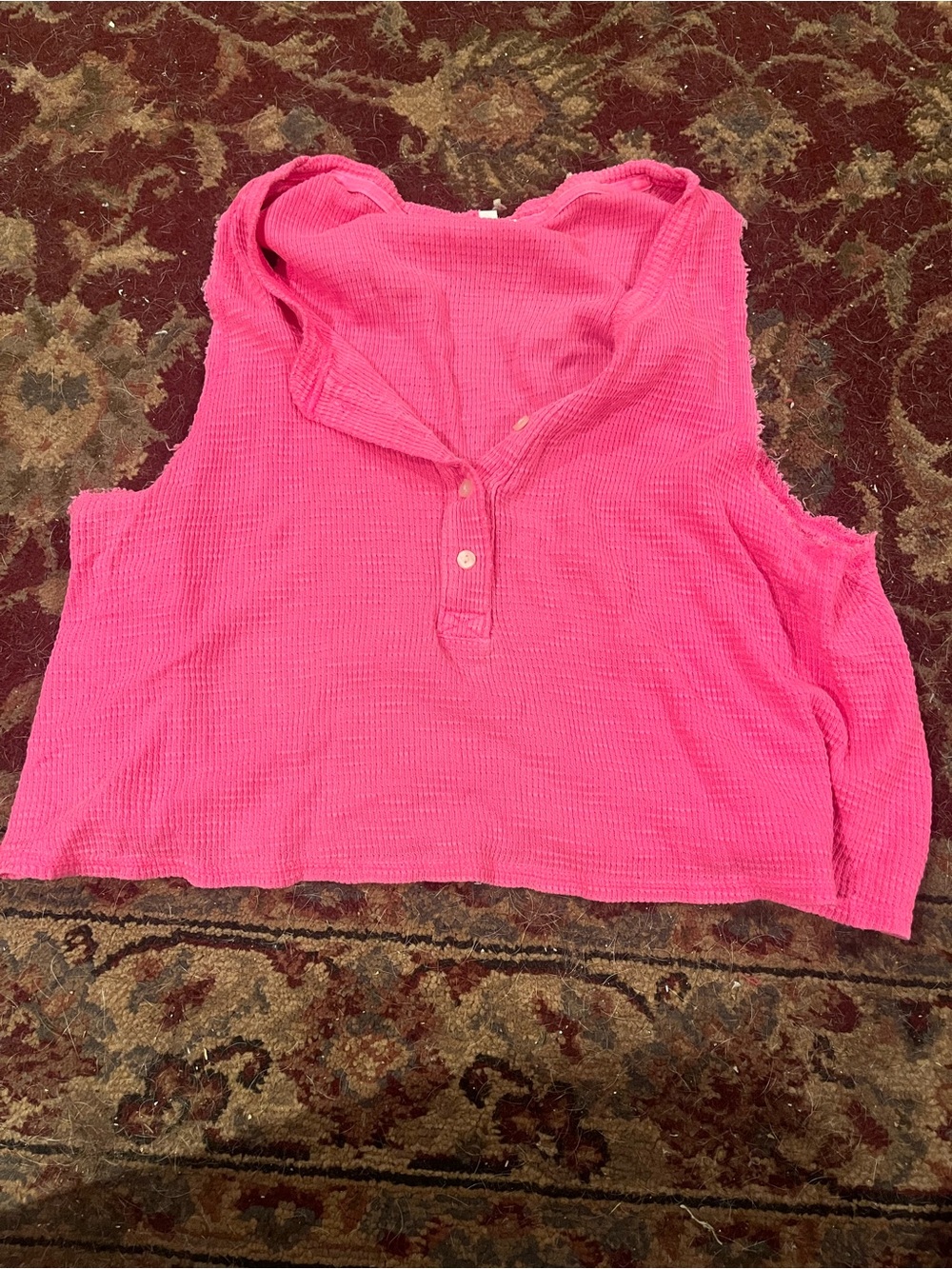 Aerie Cropped Hot Pink Waffle Knit Tank Top Size Large